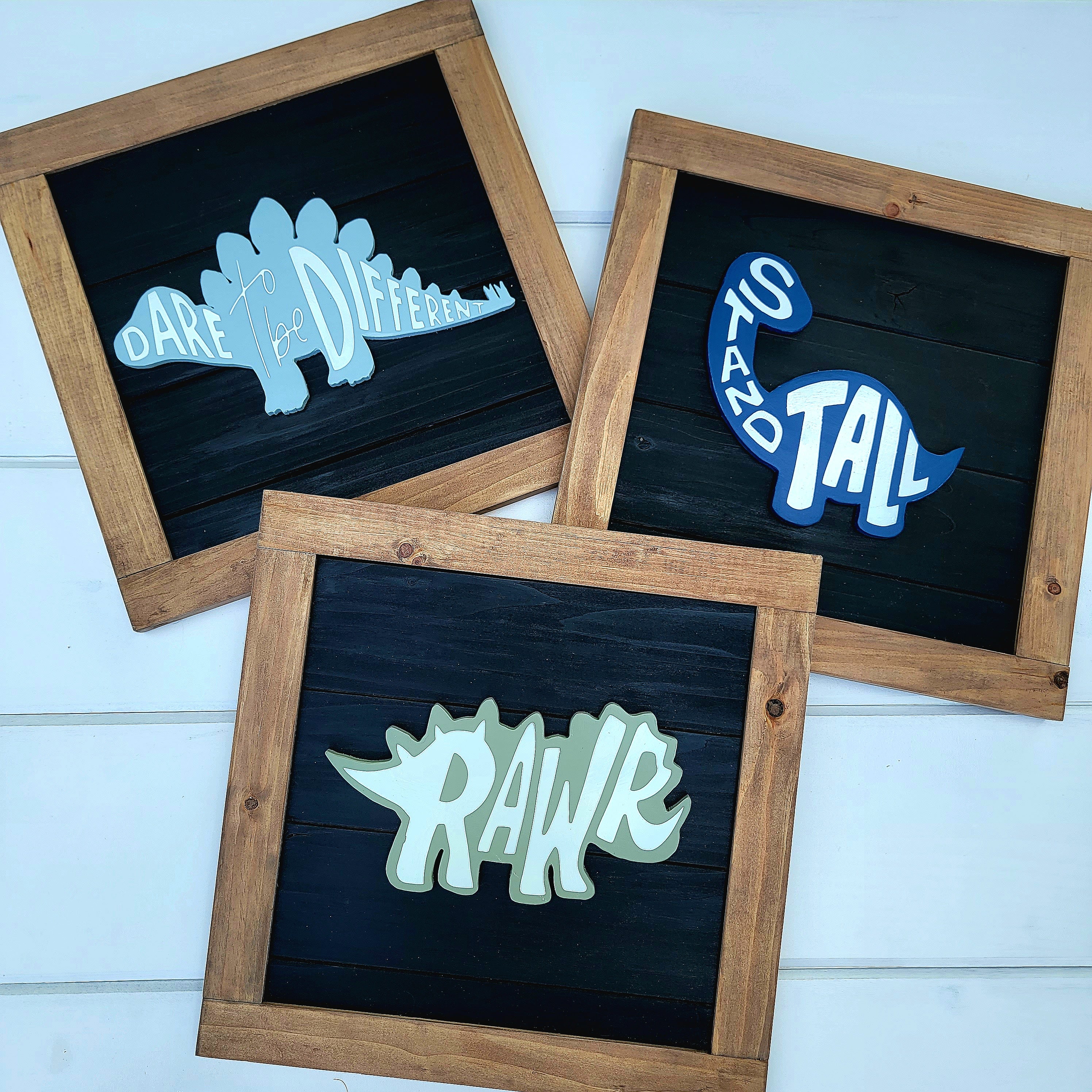 3D Dino Framed Wood Signs
