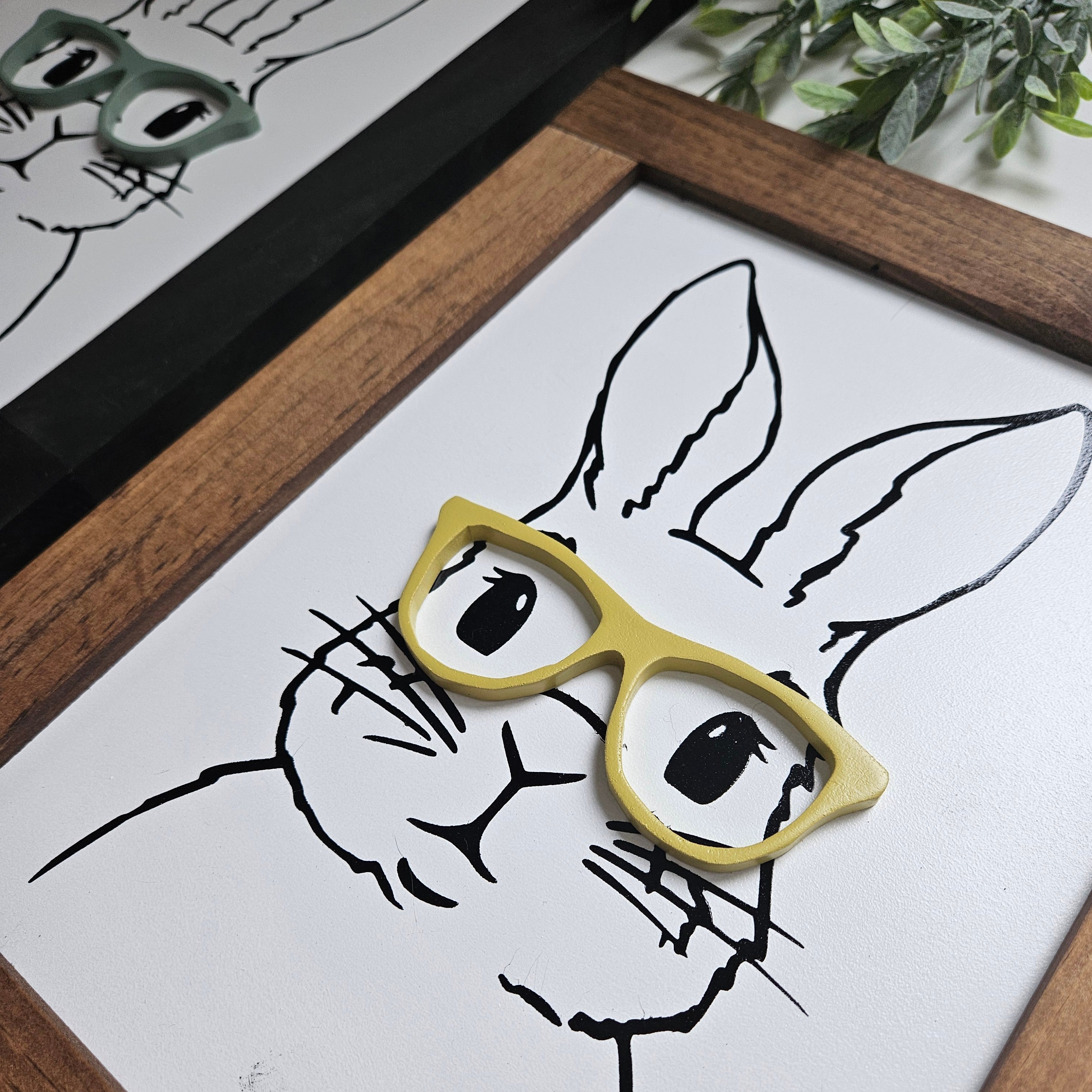Rabbit with 3D glasses Wood Sign