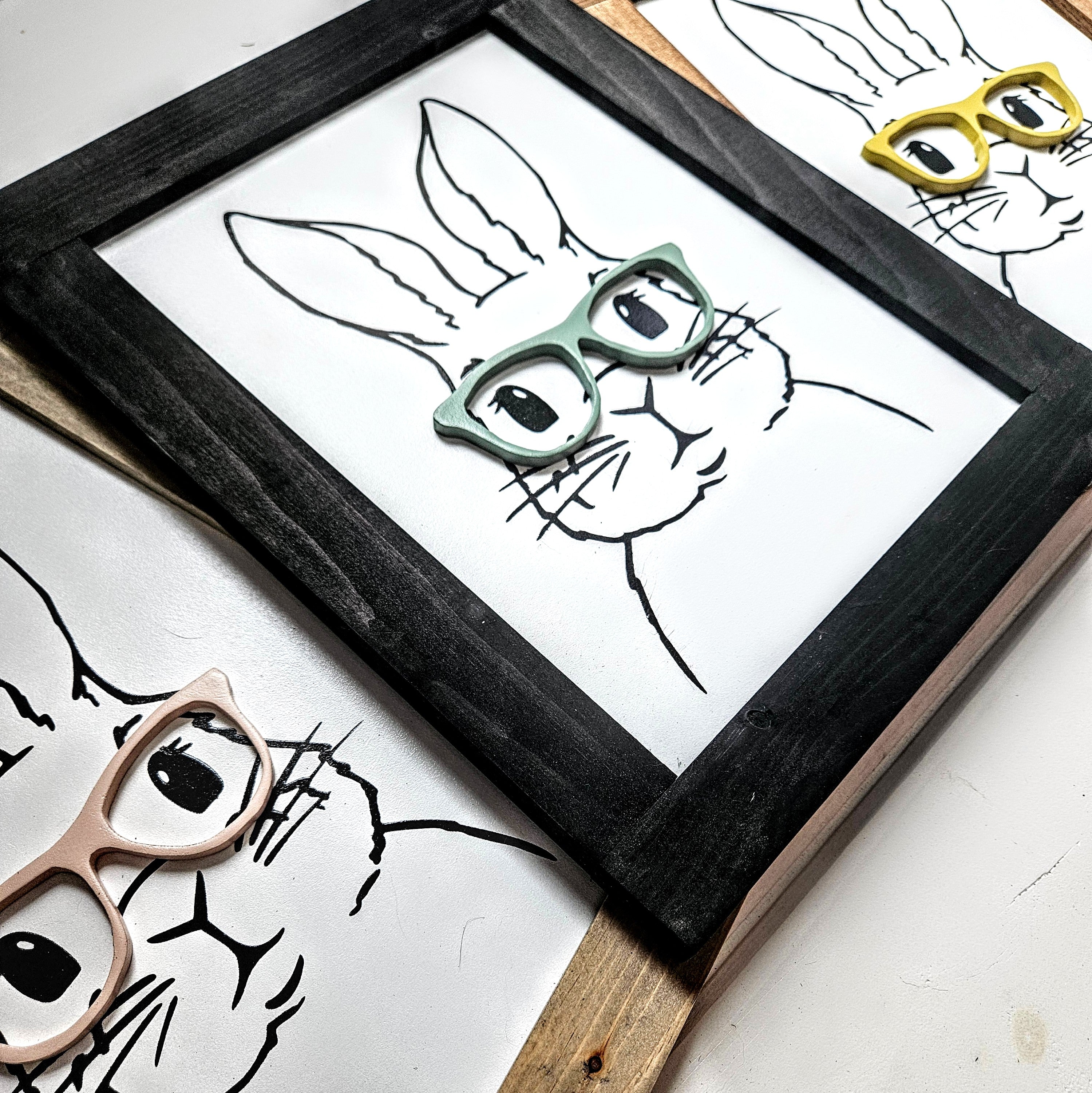 Rabbit with 3D glasses Wood Sign