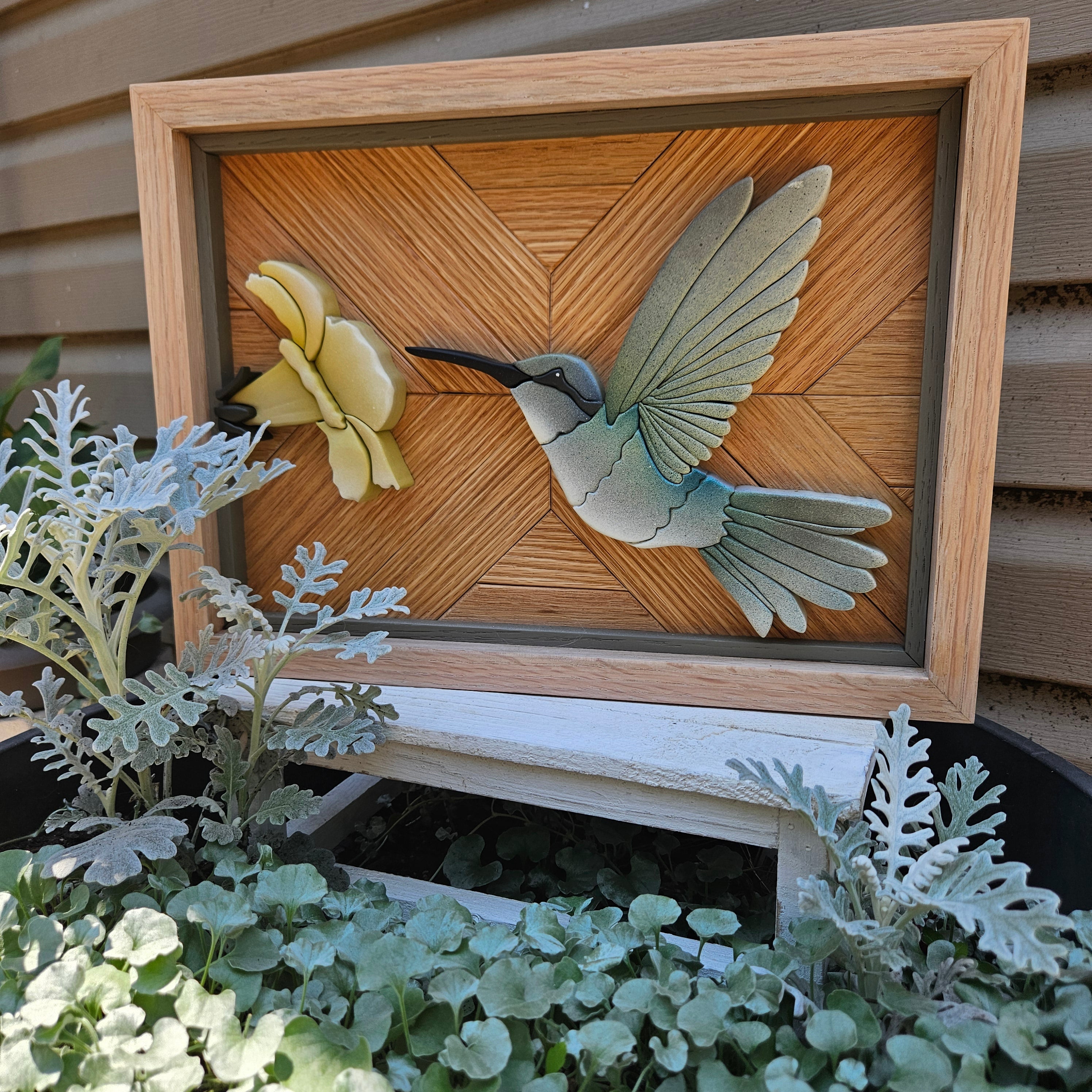 Floral + Hummingbird Wood Sign