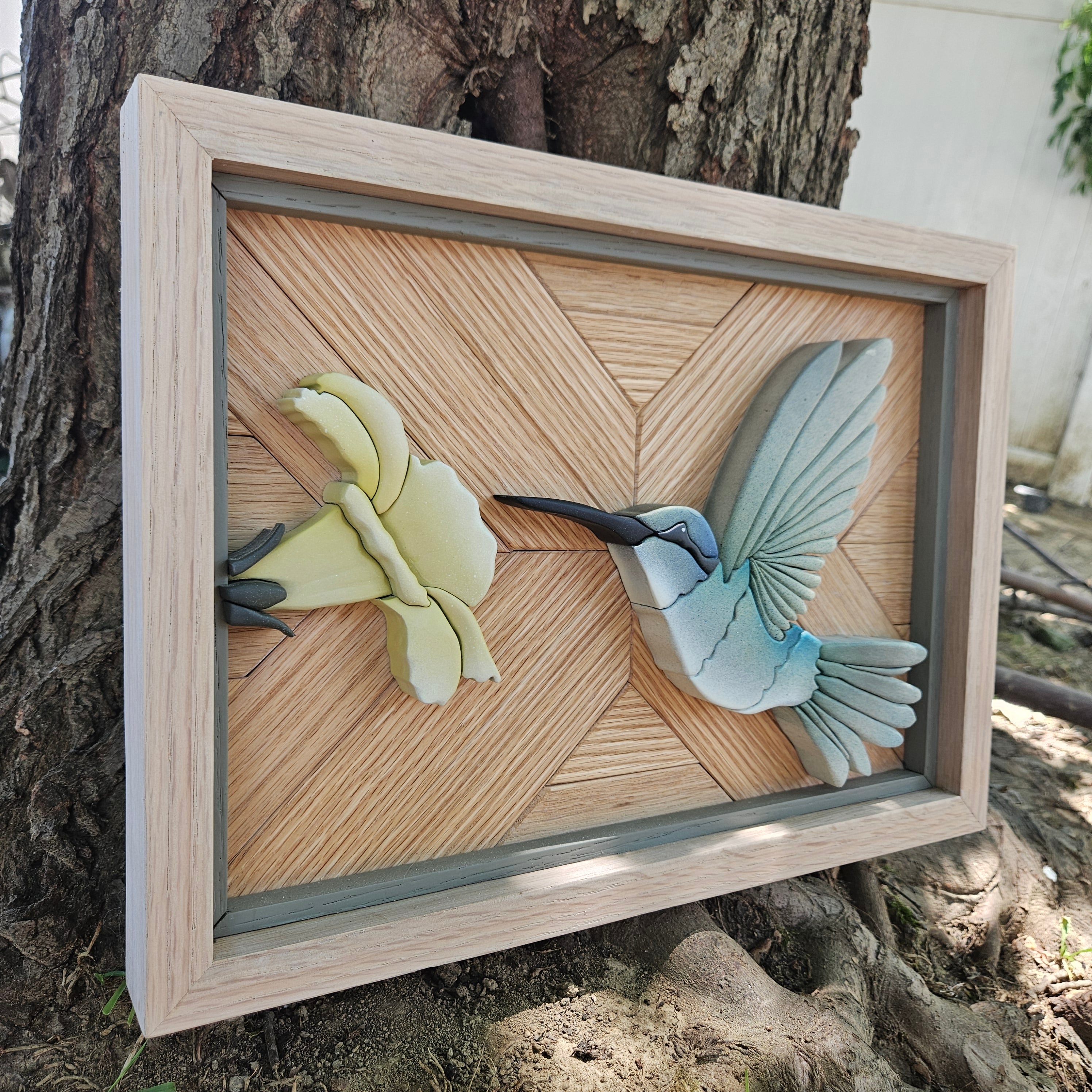 Floral + Hummingbird Wood Sign