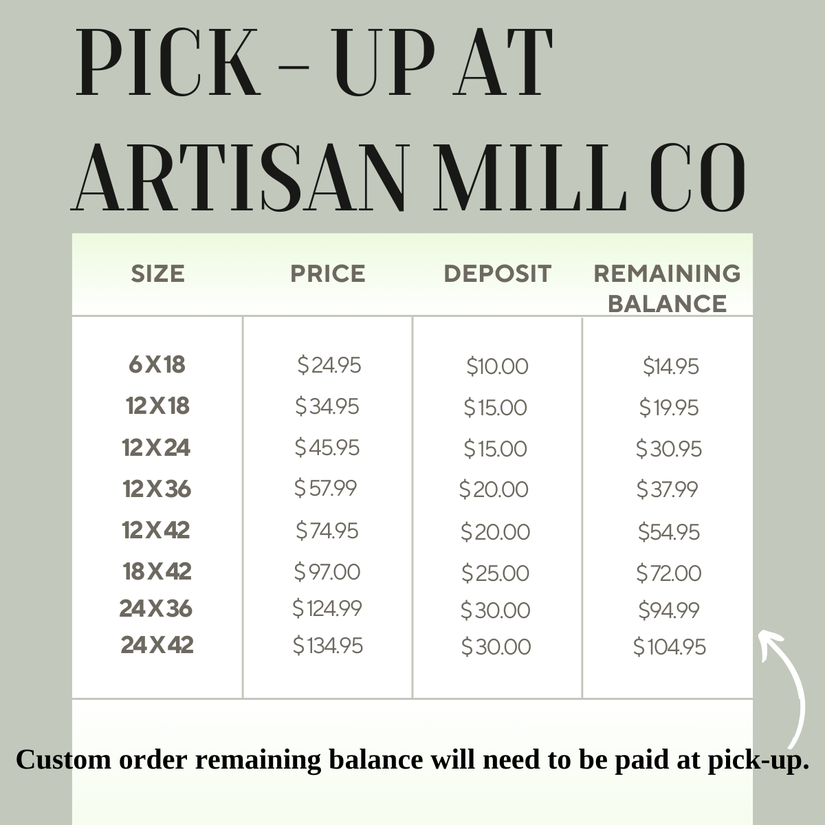 Custom Sign Local Pick Up Deposit