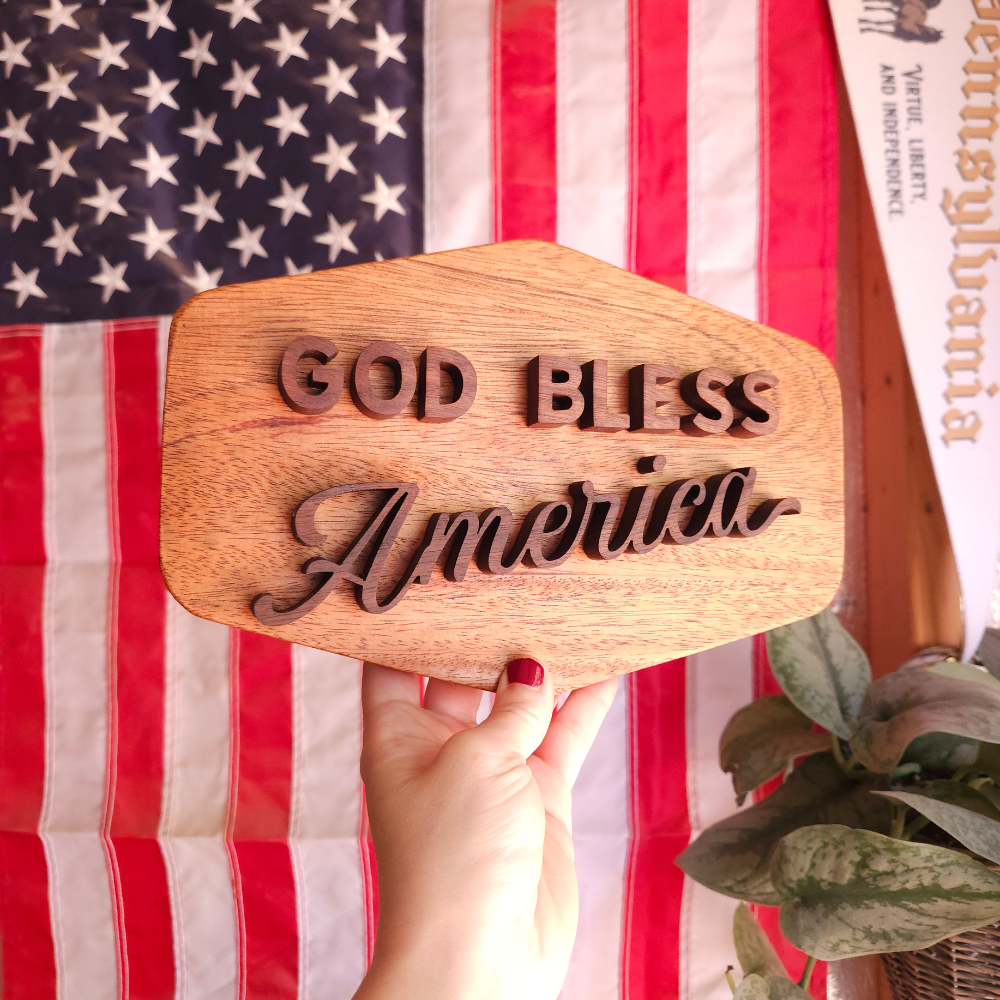 Mahogany 3D God Bless America Sign