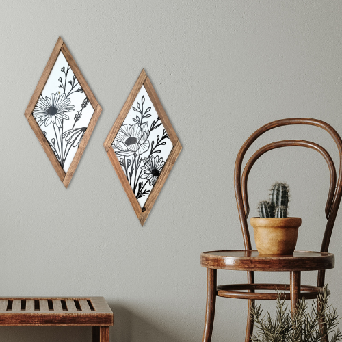 Diamond Wood Framed Floral Signs