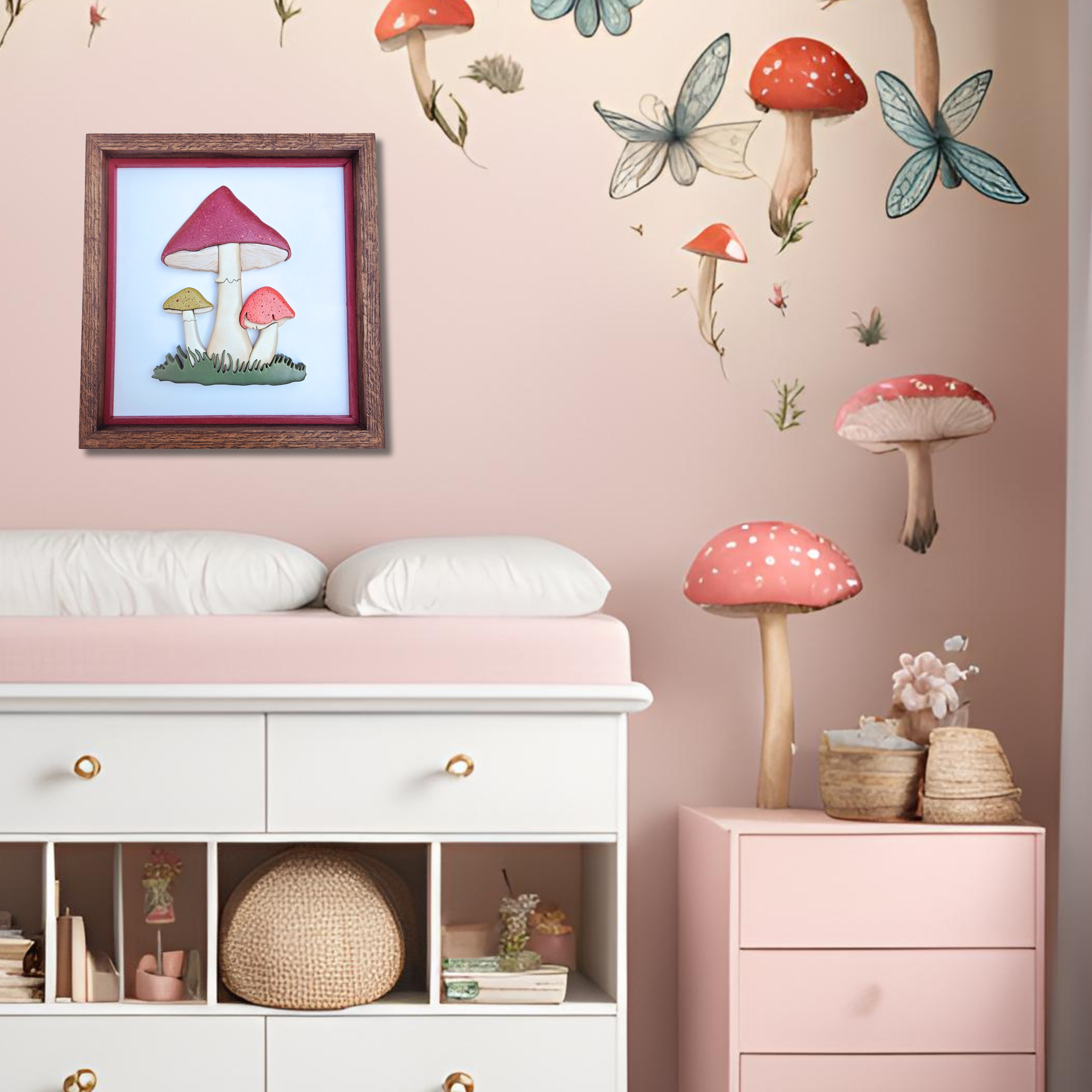 Whimsical 3D Trio Mushroom Sign