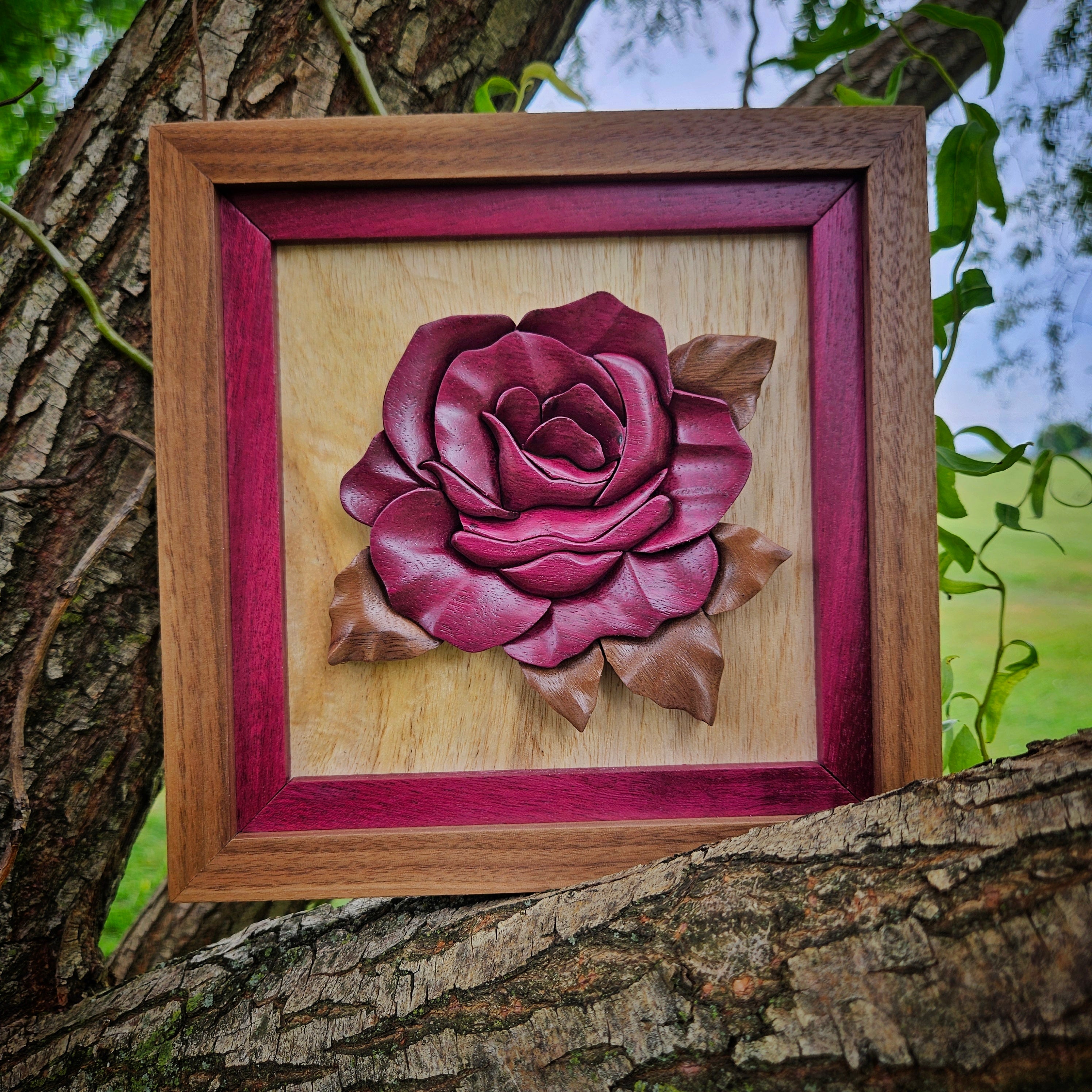 3D Hardwood Floral Rose
