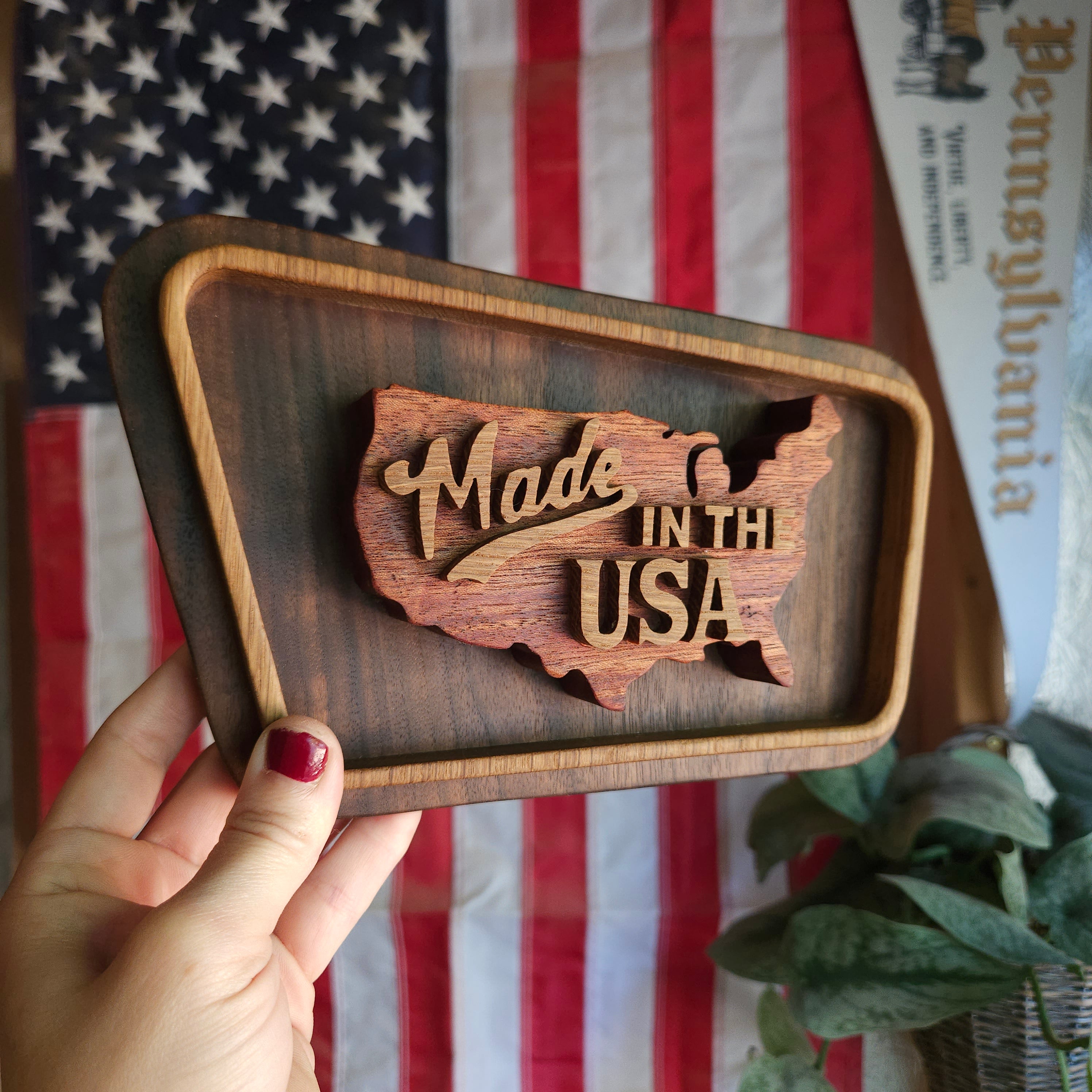 3D Walnut Made in the USA Sign