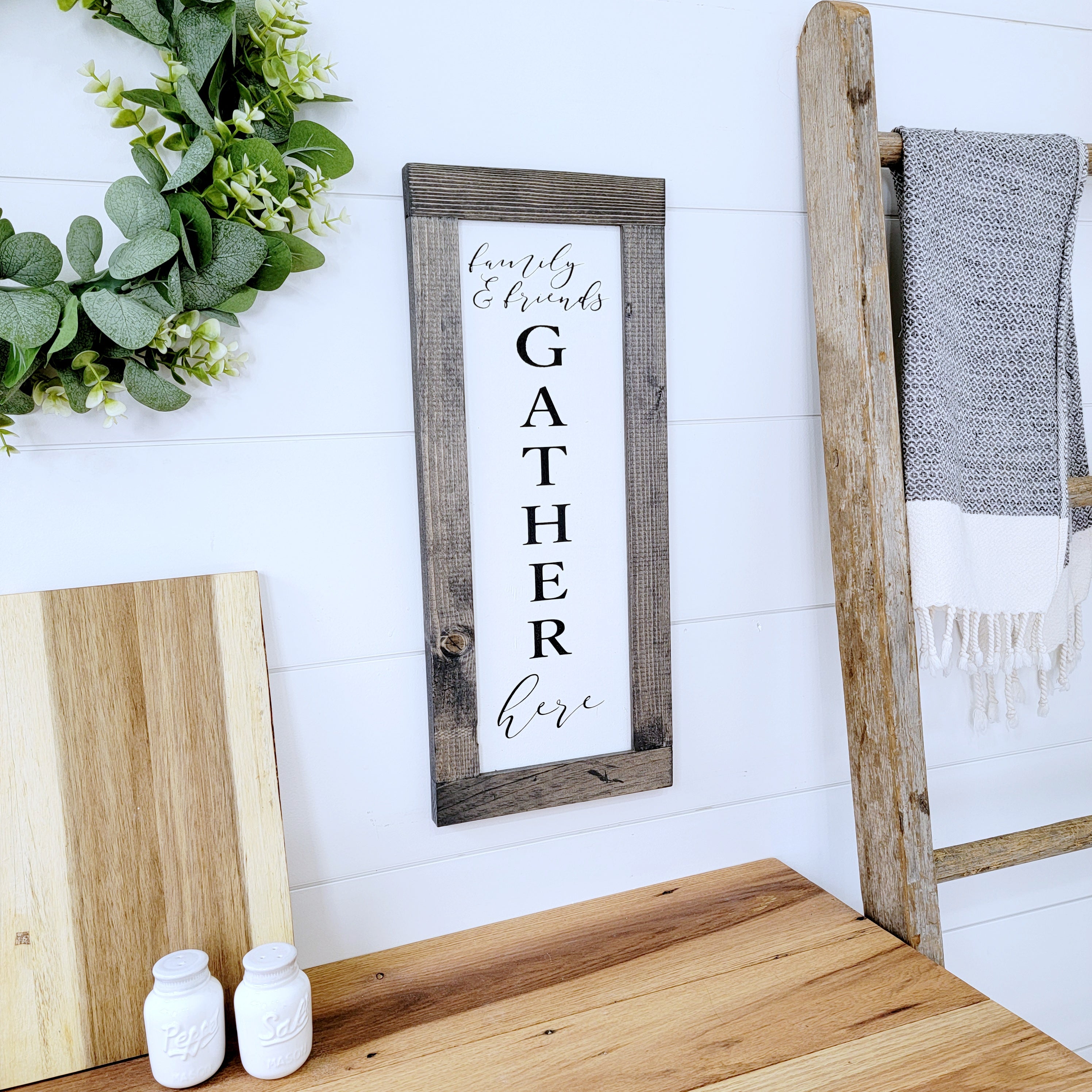 Family + Friends Gather Here - Wood Sign