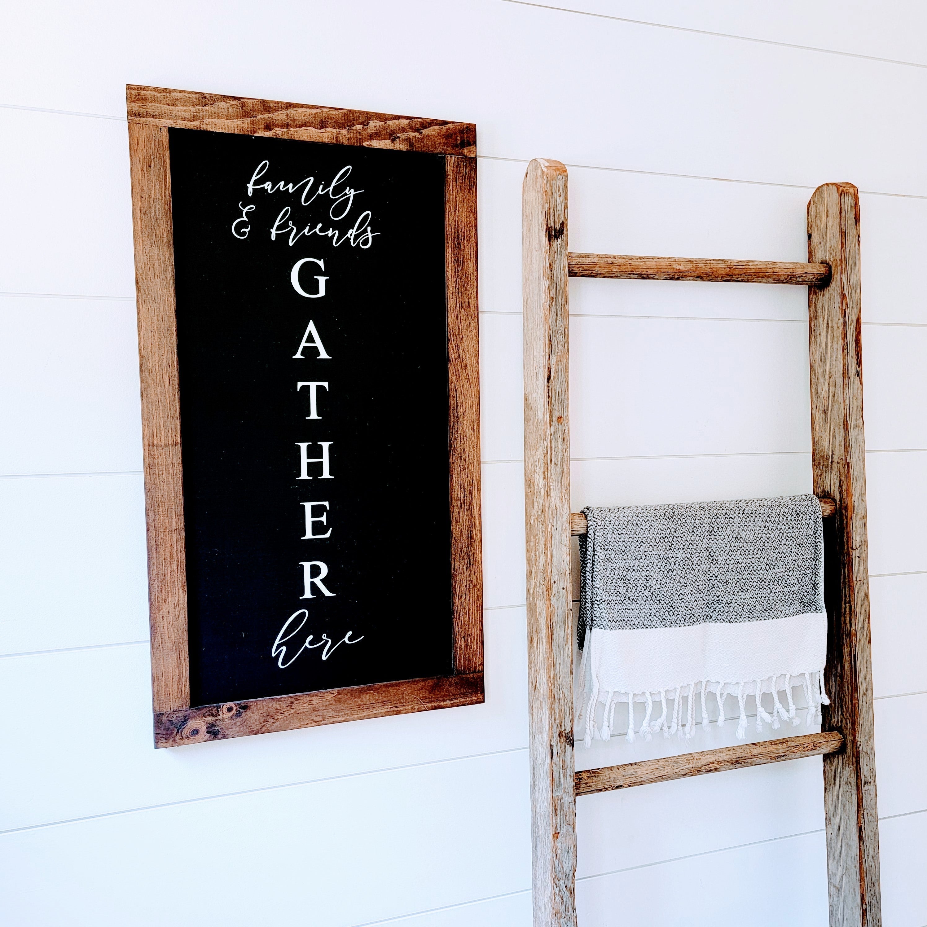 Family + Friends Gather Here - Wood Sign