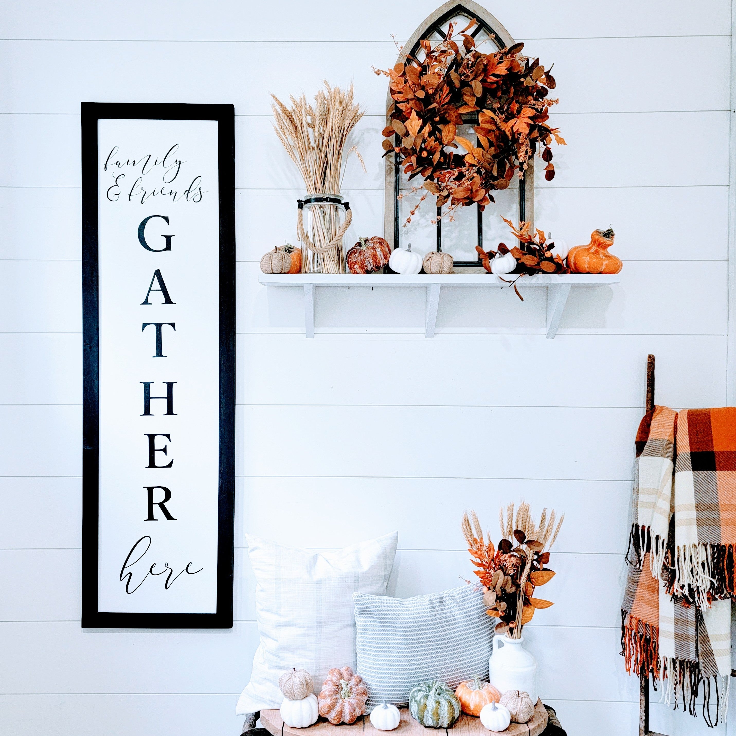 Friends + Family Gather here - Wood Sign