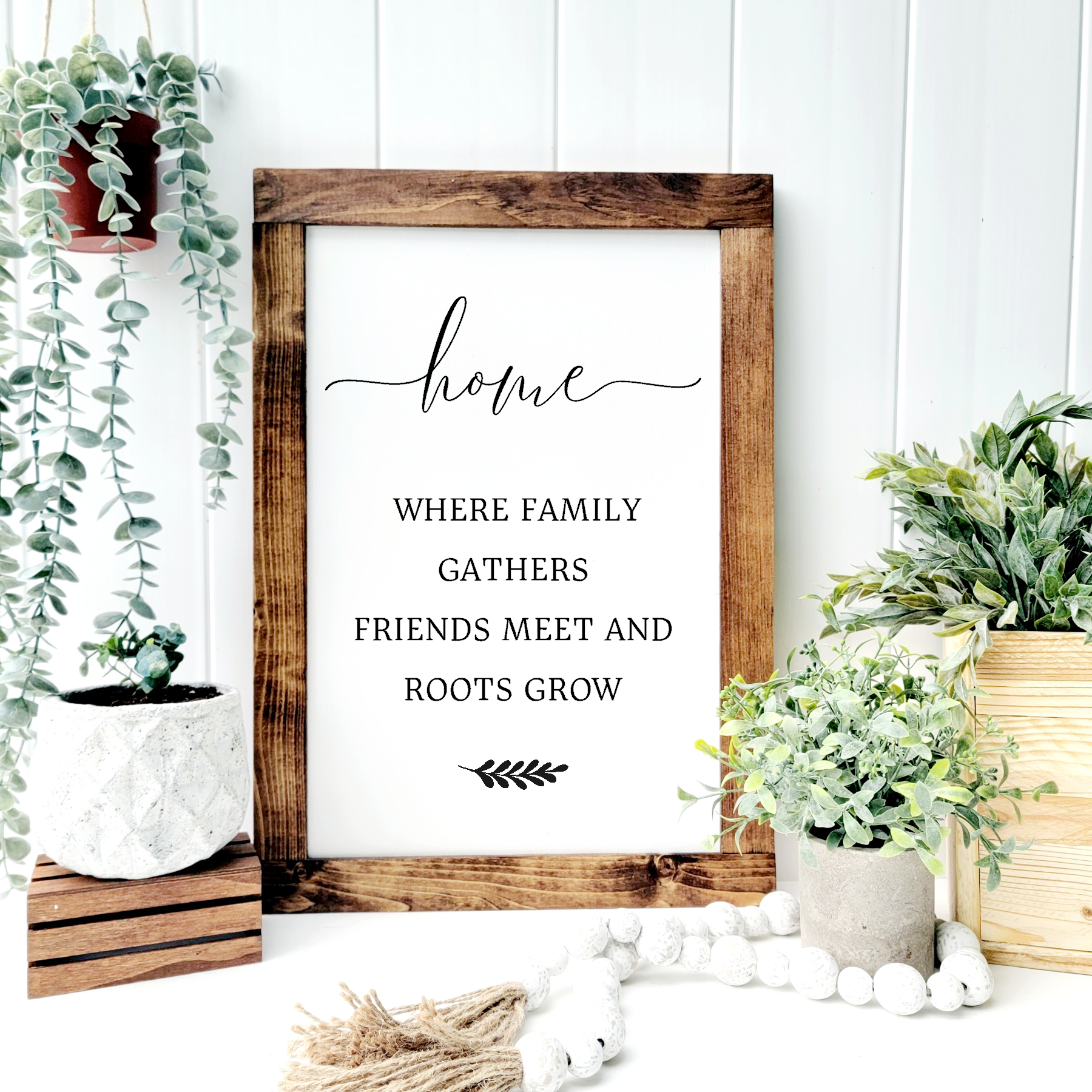 Friends Meet and Roots Grow- Wood Sign