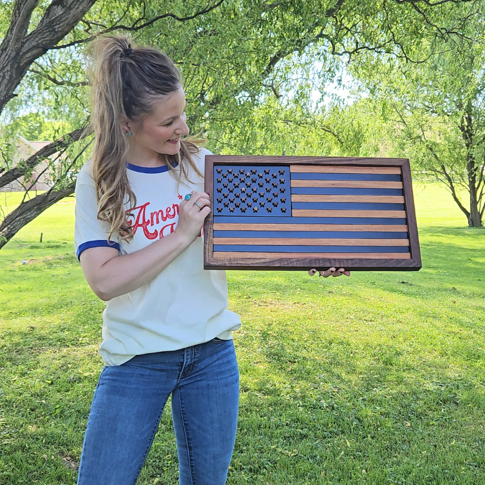 3D Hardwood American Flag Sign