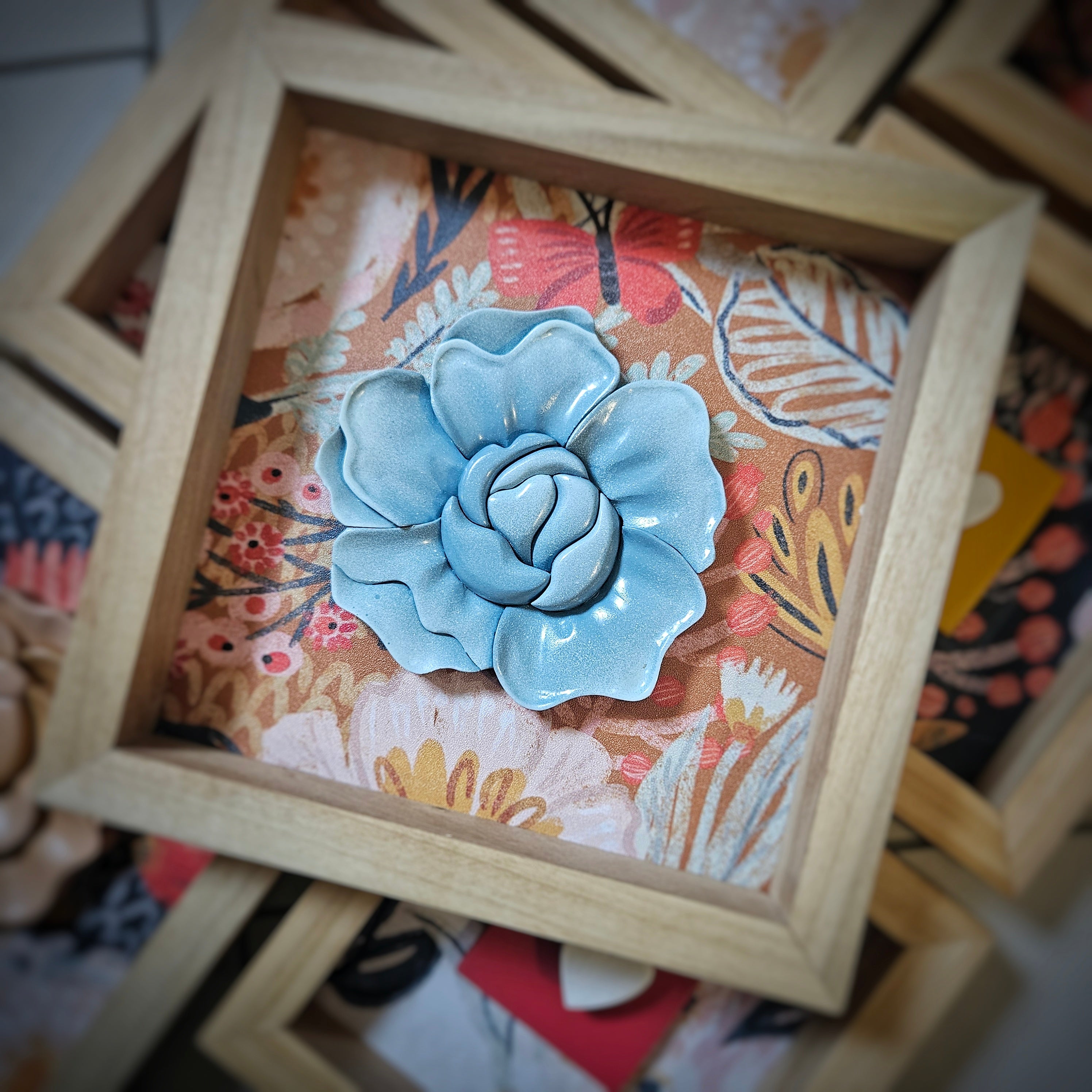 3D Blue Floral Wood Sign