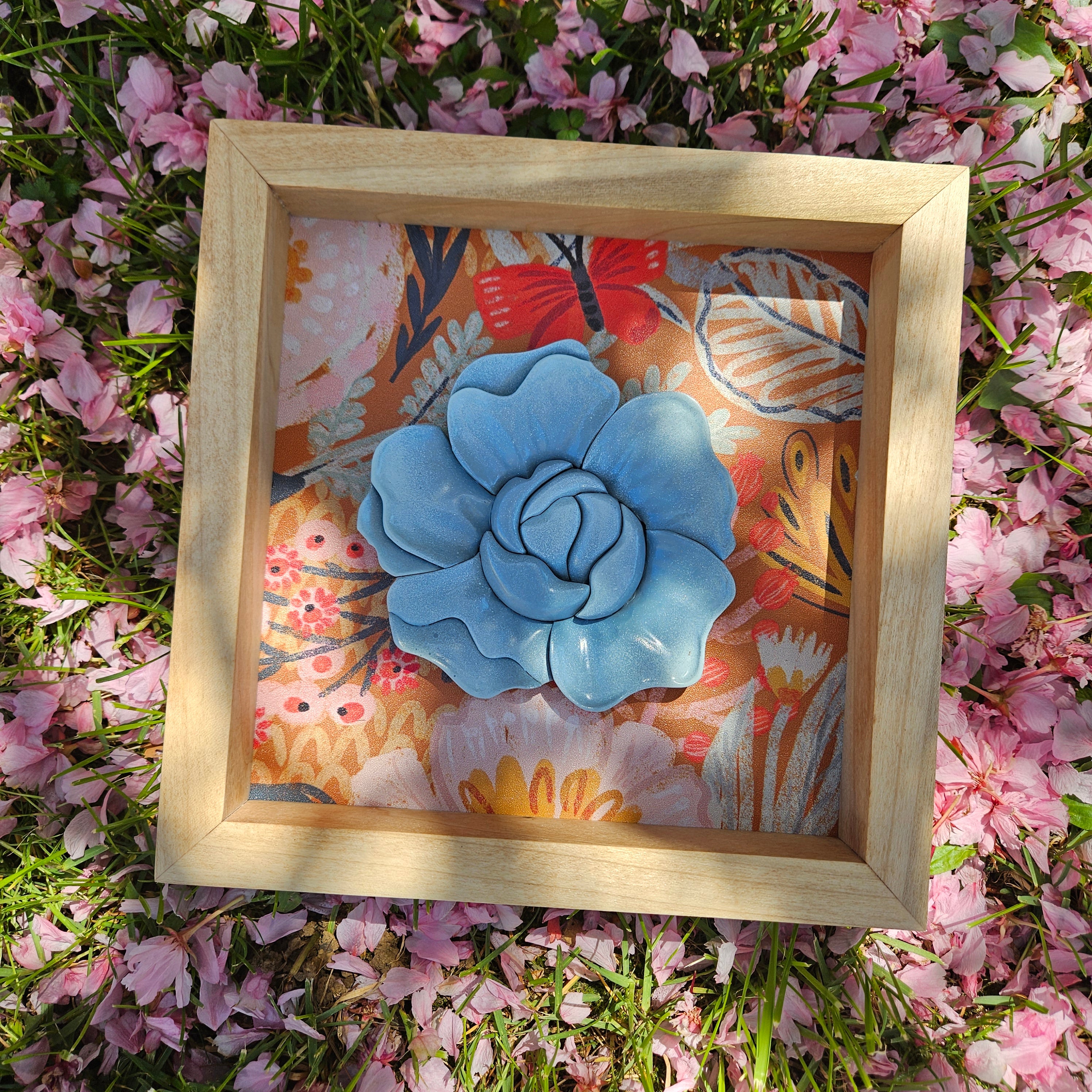 3D Blue Floral Wood Sign