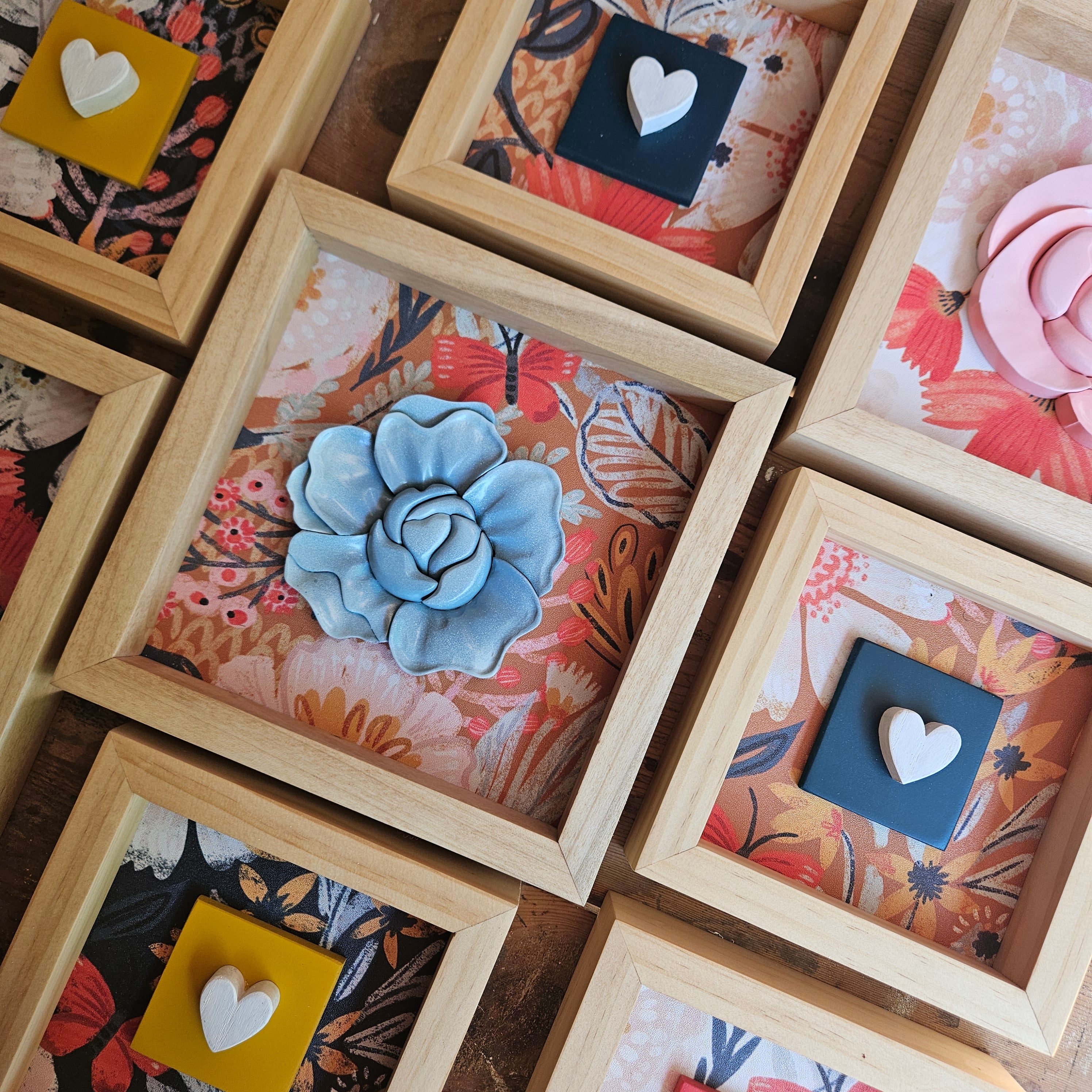 3D Blue Floral Wood Sign