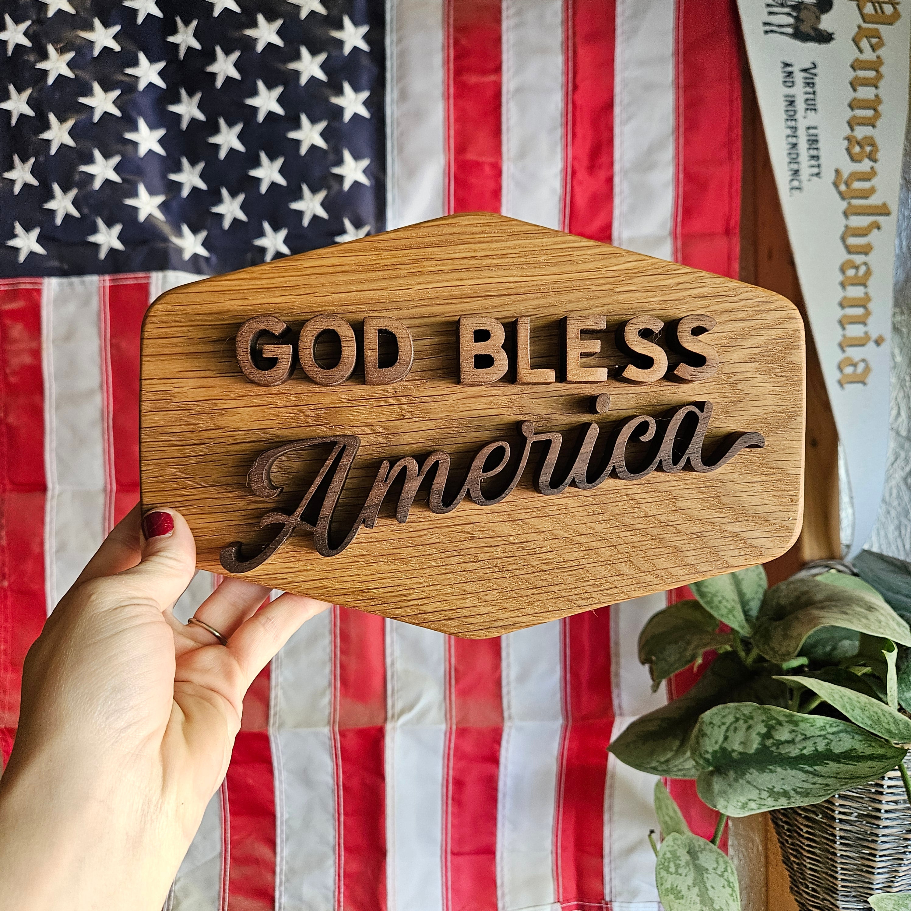 White Oak 3D God Bless America Sign