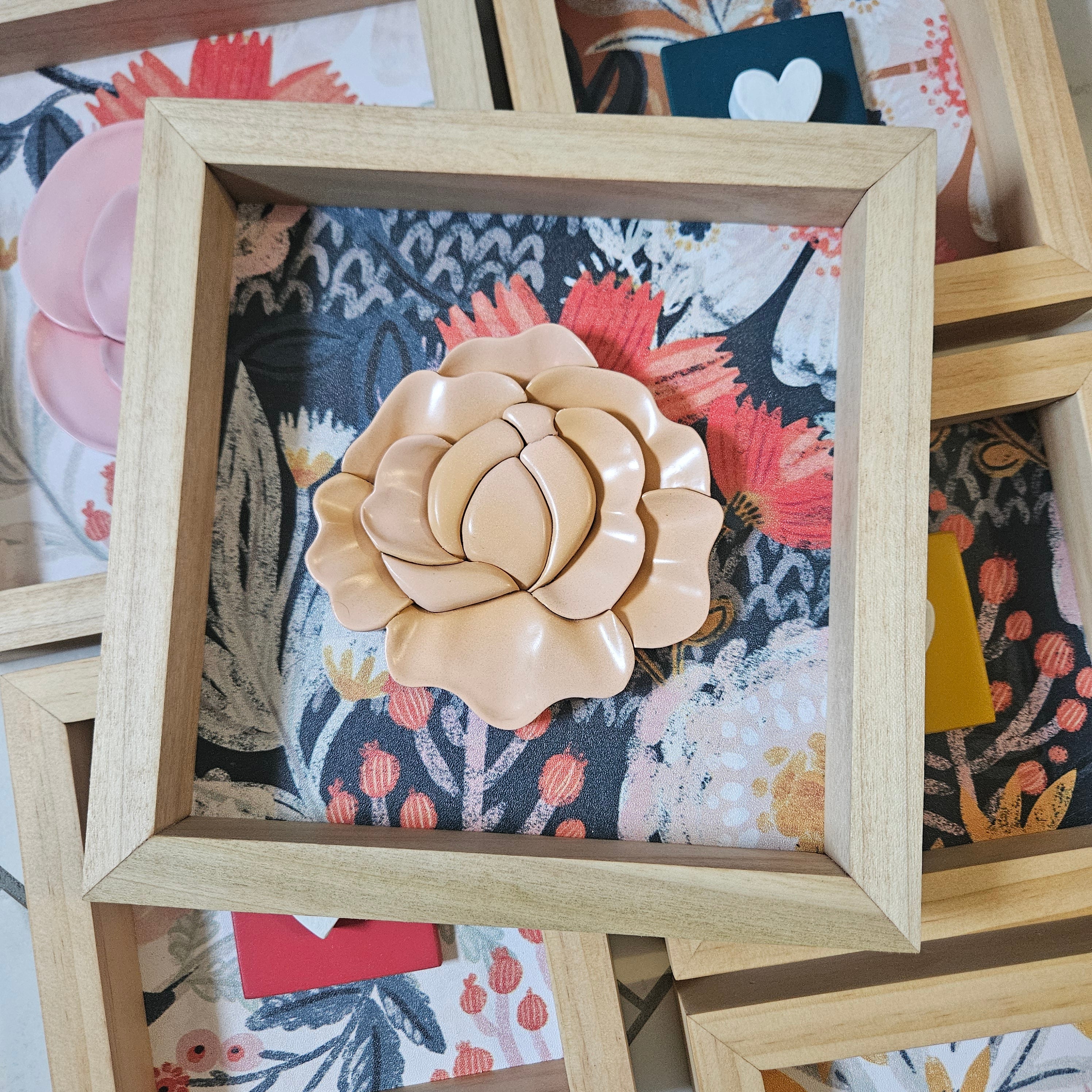 3D Peach Floral Wood Sign