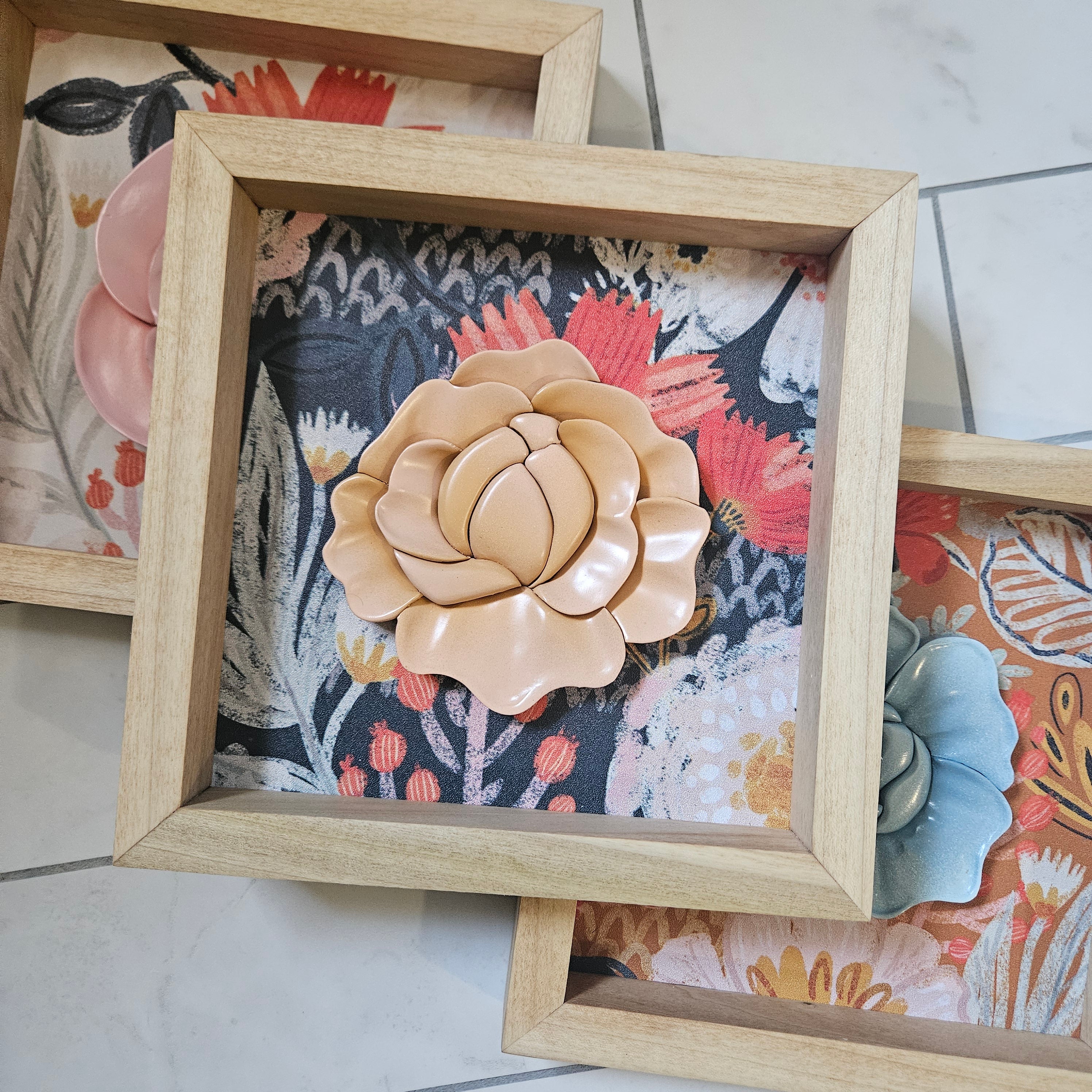 3D Peach Floral Wood Sign