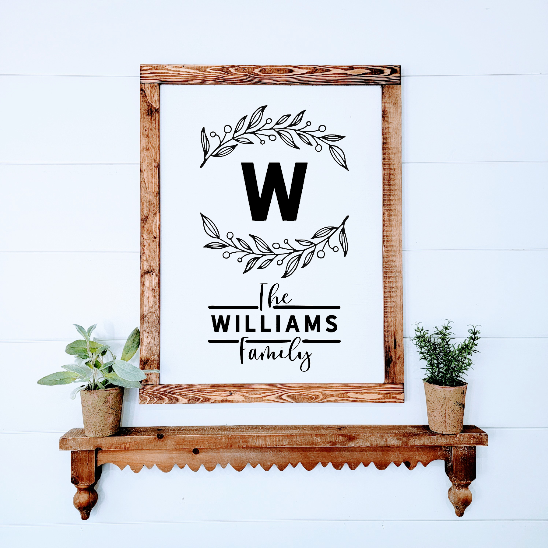 Letter + Family Name - Customizable Wood Sign